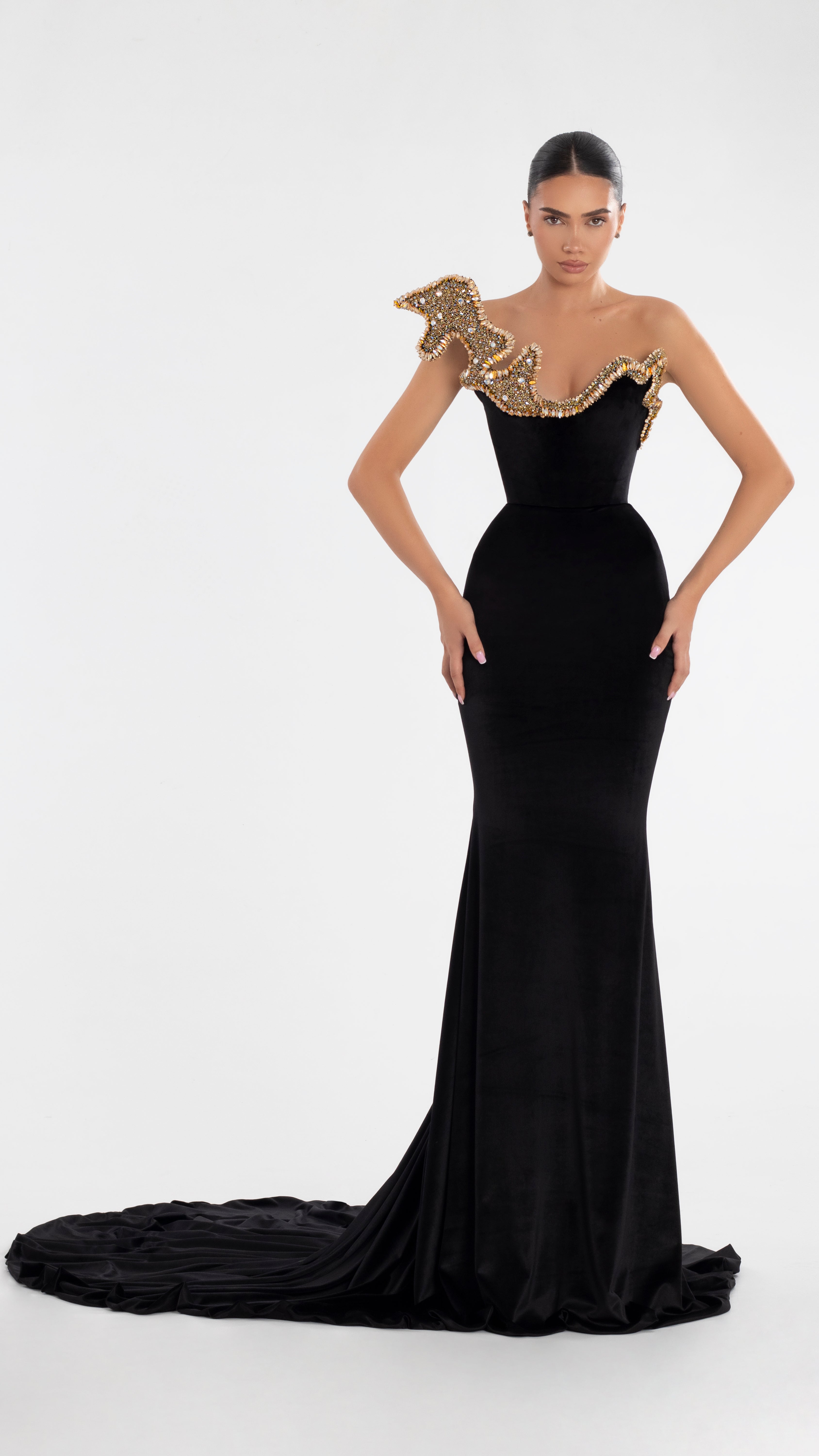Luxurious Black Dress with Sparkling Crystals – MEEM O NOON