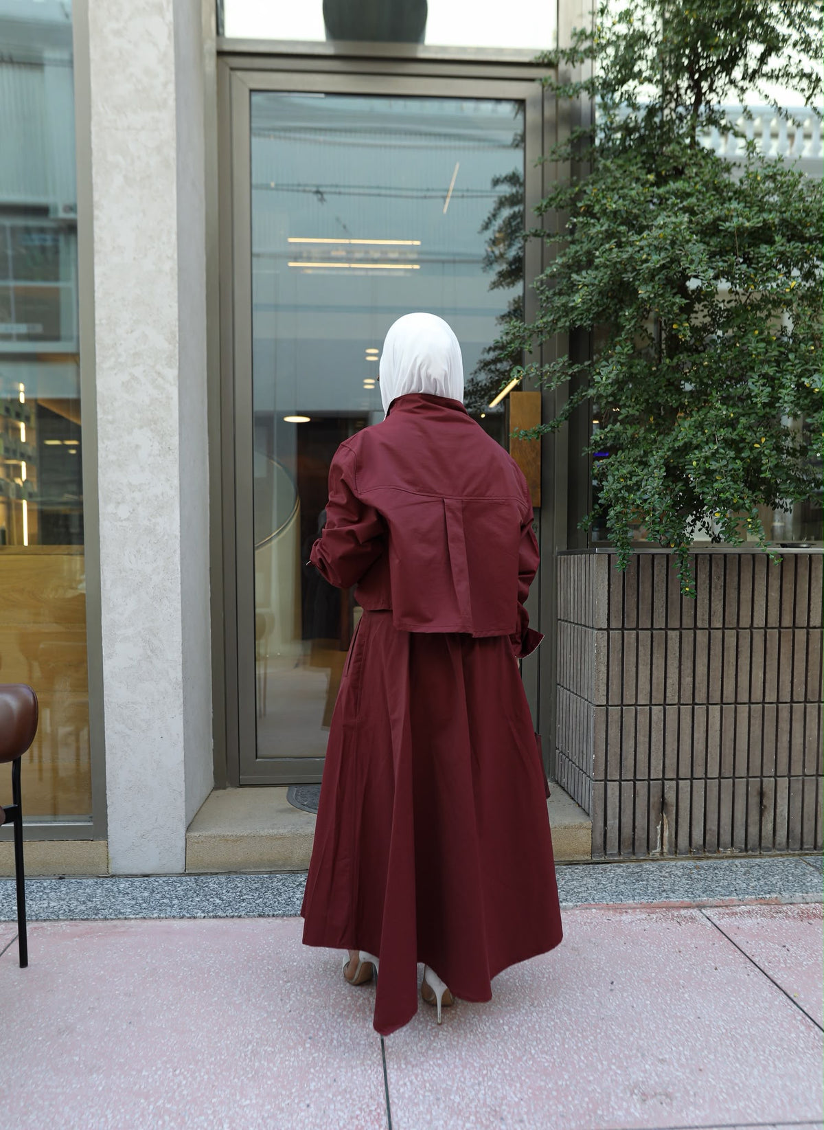 Burgundy Striped-Collar Flowy Set