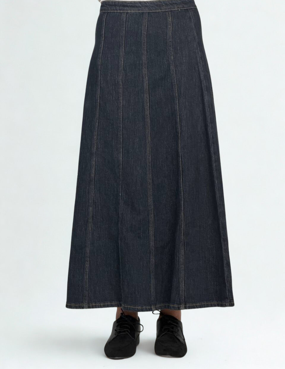 Dark Wash Panel Denim Maxi Skirt