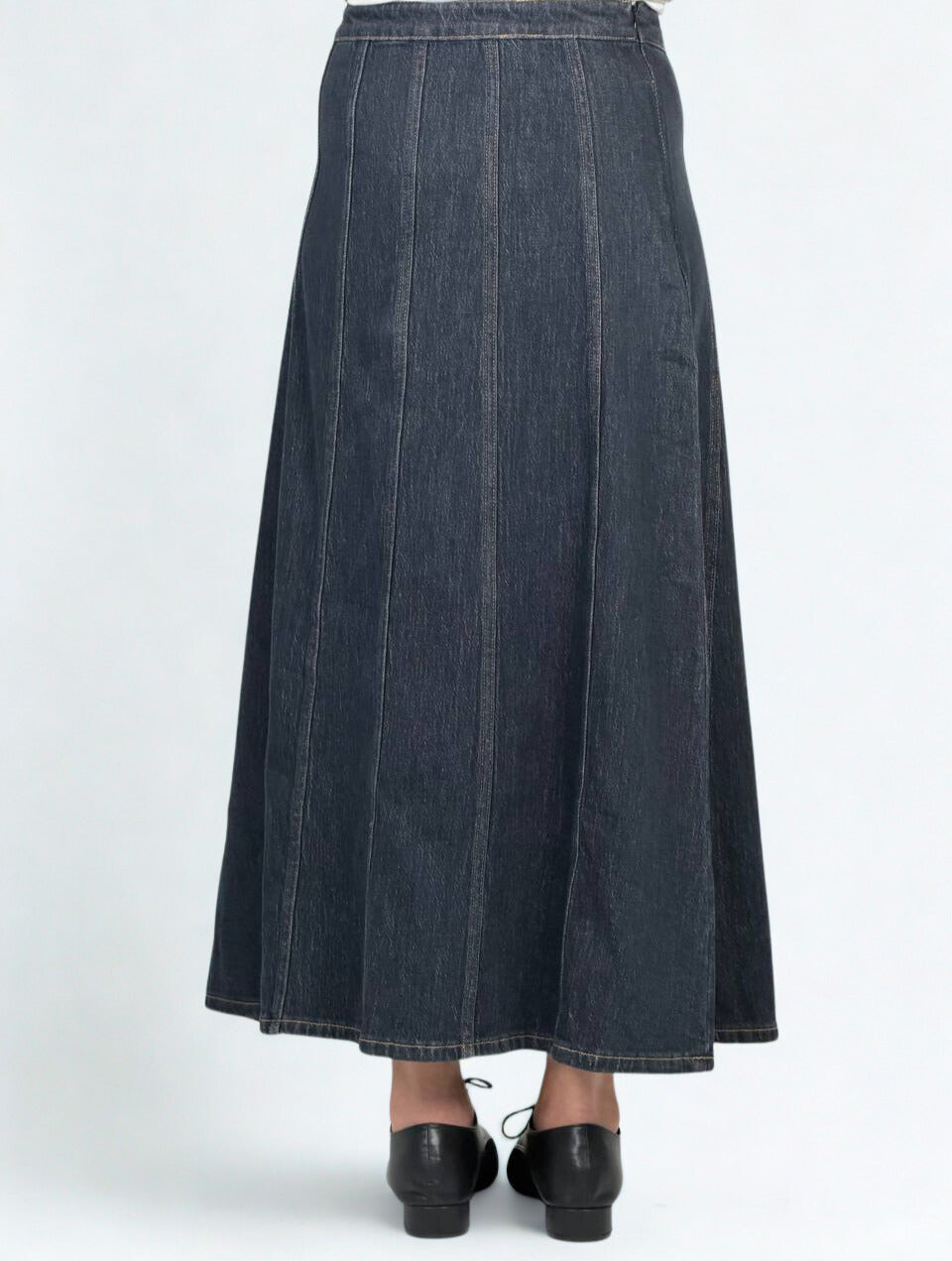 Dark Wash Panel Denim Maxi Skirt