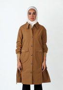 Tan Contrast Stitch Utility Long Shirt