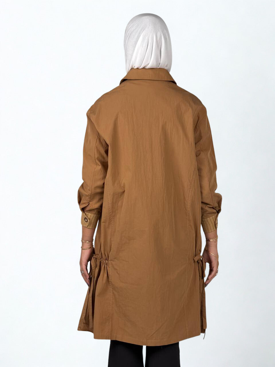 Tan Contrast Stitch Utility Long Shirt