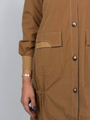 Tan Contrast Stitch Utility Long Shirt