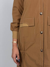 Tan Contrast Stitch Utility Long Shirt