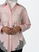 Stripe Sheer Embroidery Shirt
