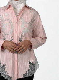 Stripe Sheer Embroidery Shirt