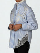 Stripe Sheer Embroidery Shirt