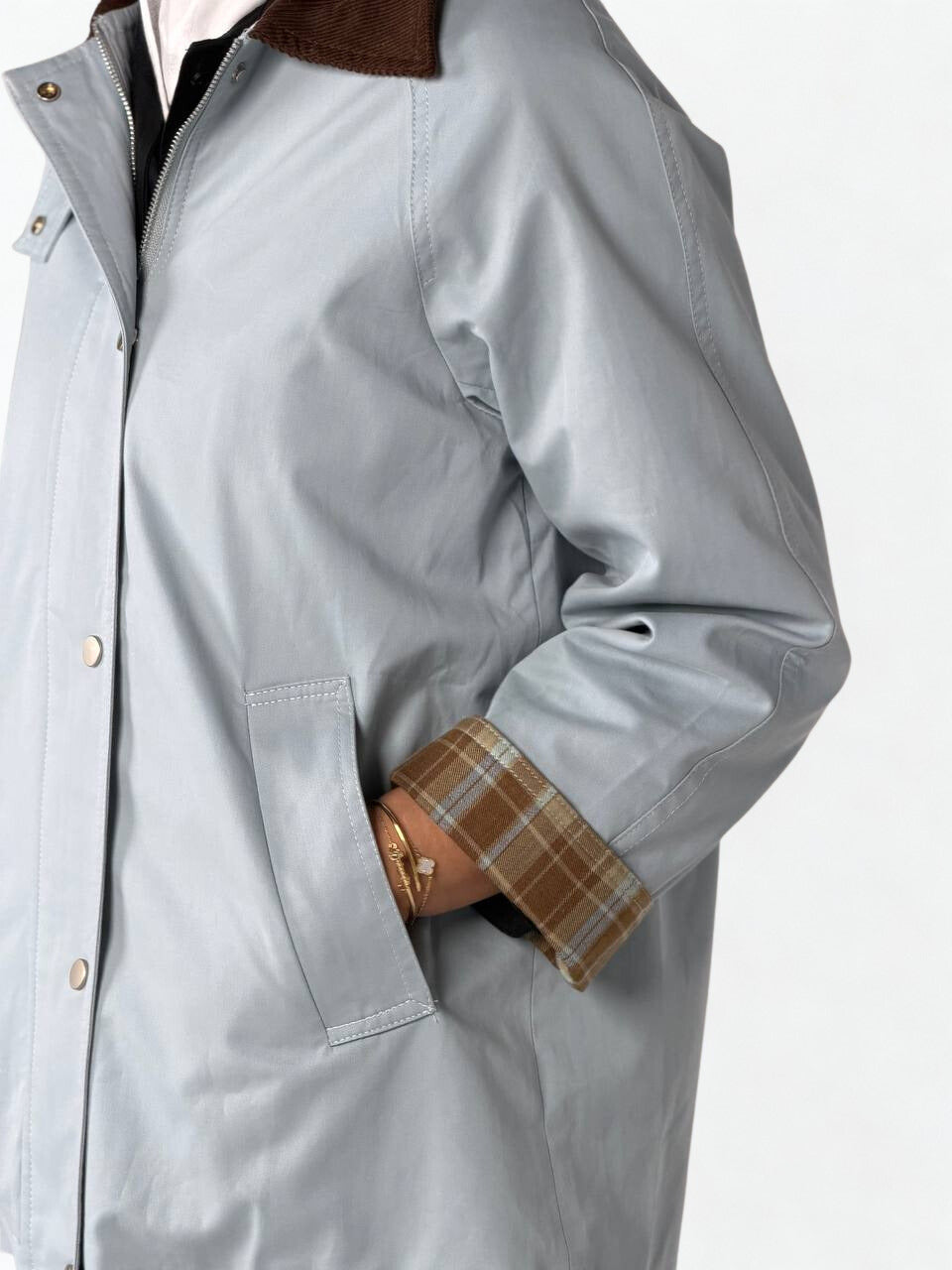 Velvet Collar Plaid-Cuff Jacket