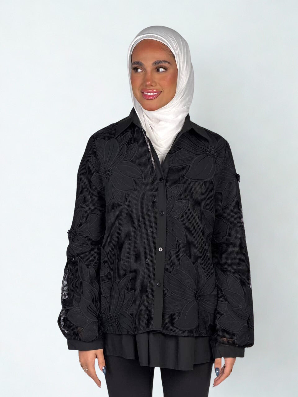 Mesh Layer Bold-Floral Shirt