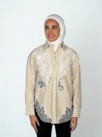 Stripe Sheer Embroidery Shirt