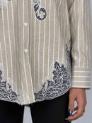 Stripe Sheer Embroidery Shirt