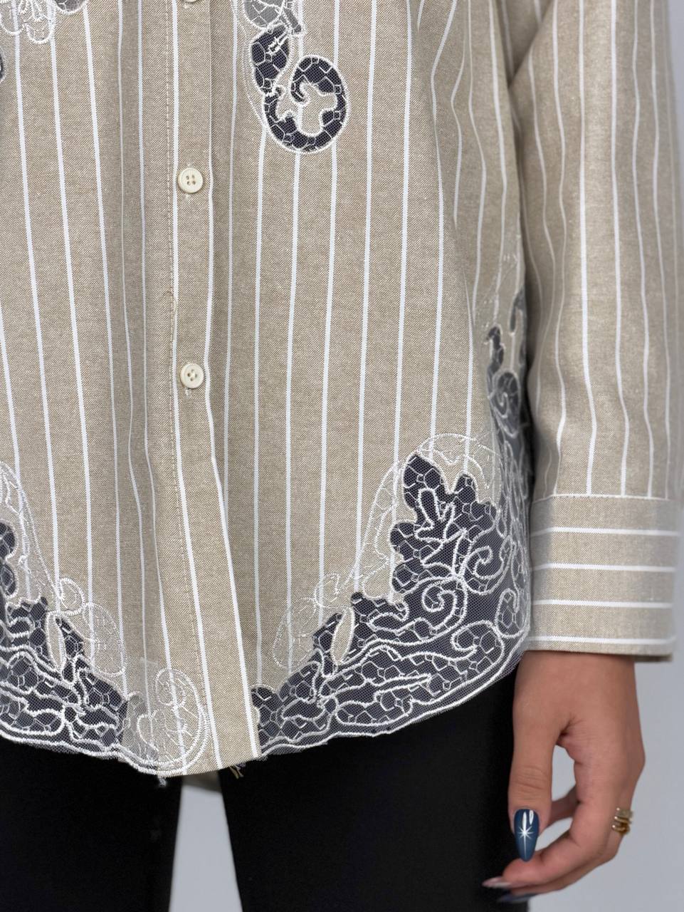 Stripe Sheer Embroidery Shirt
