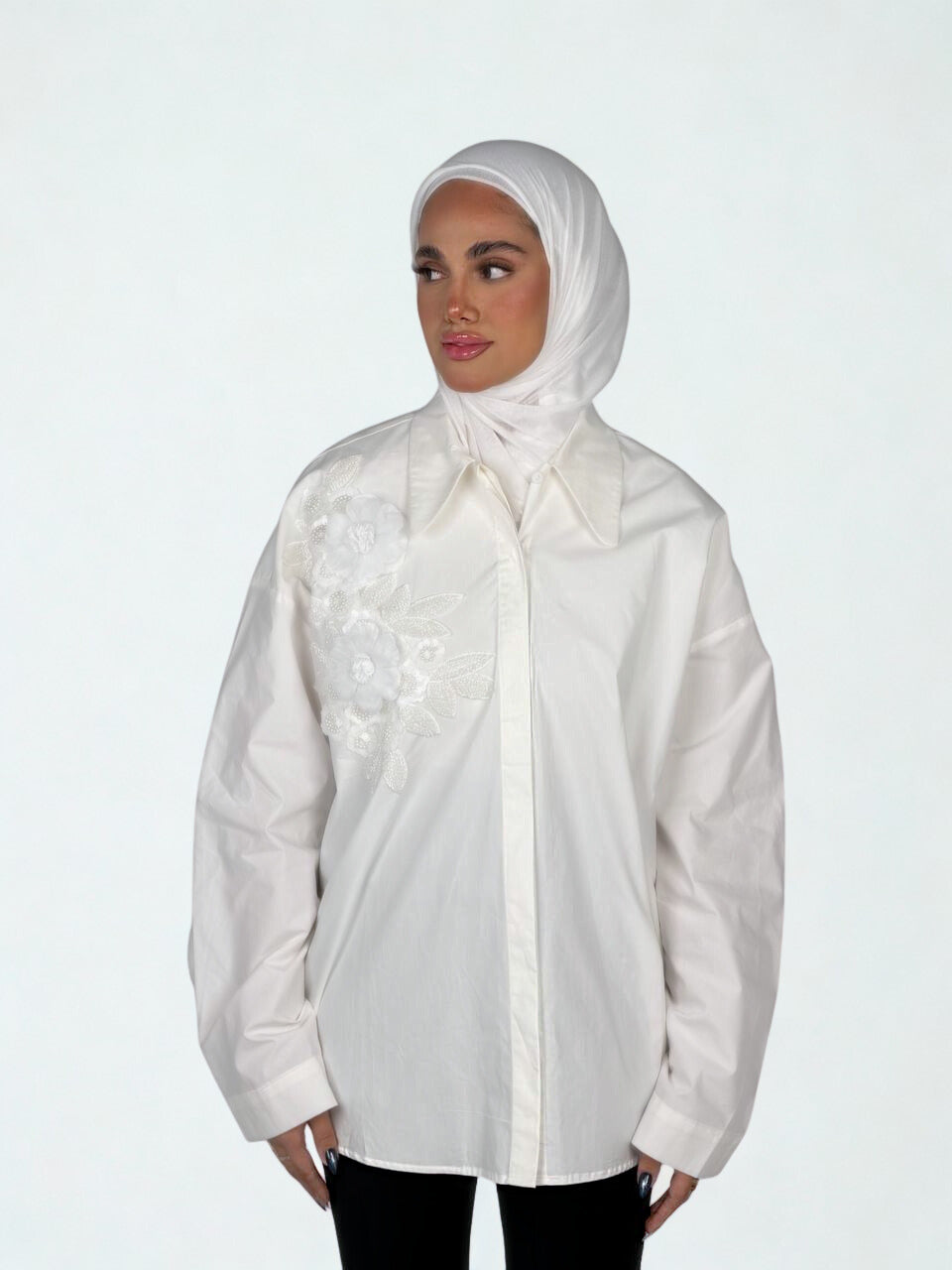 3D Floral Appliqué Over-Size Shirt