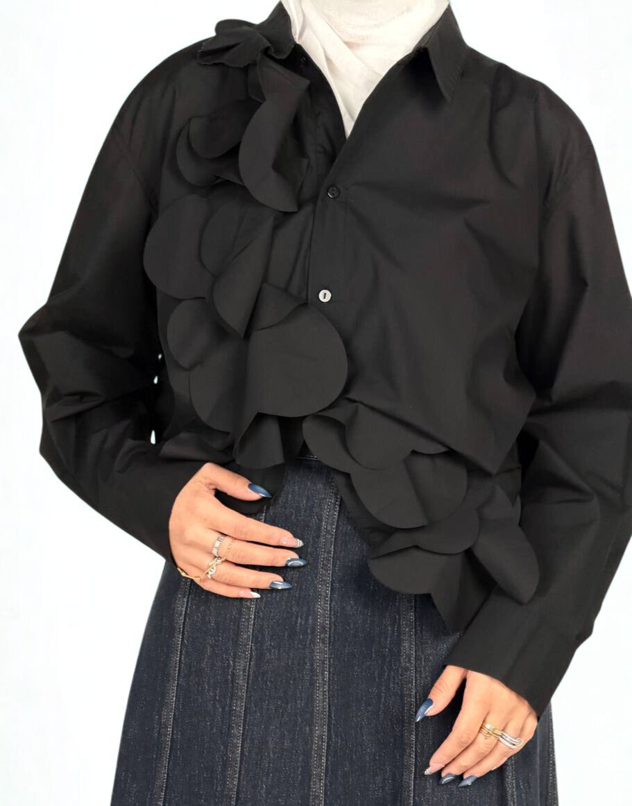 Black Layered Side Ruffle Shirt