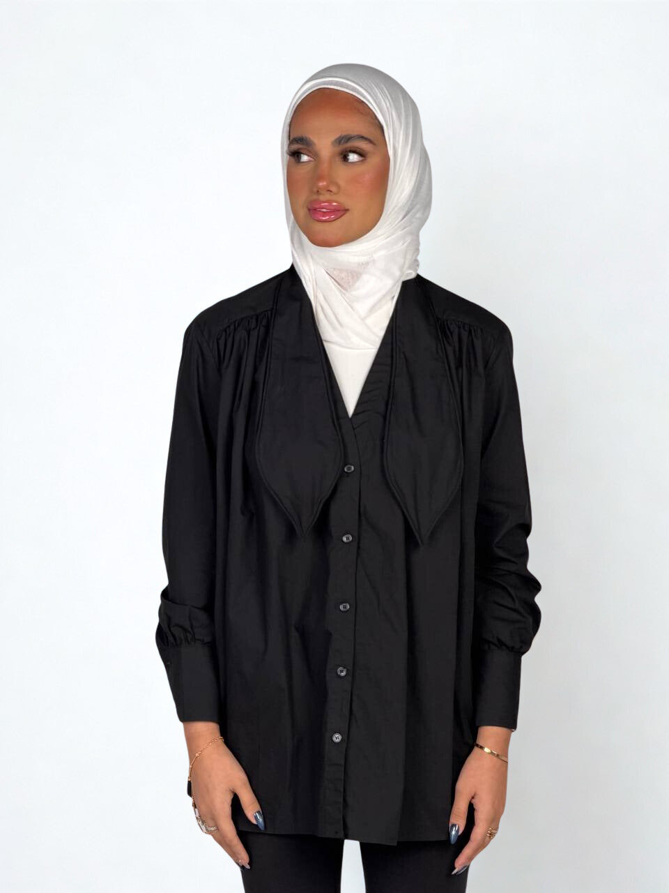 Black Oversize Floppy-Collar Shirt