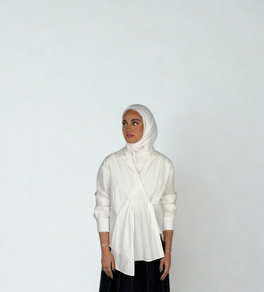 White Asymmetric Drape Shirt
