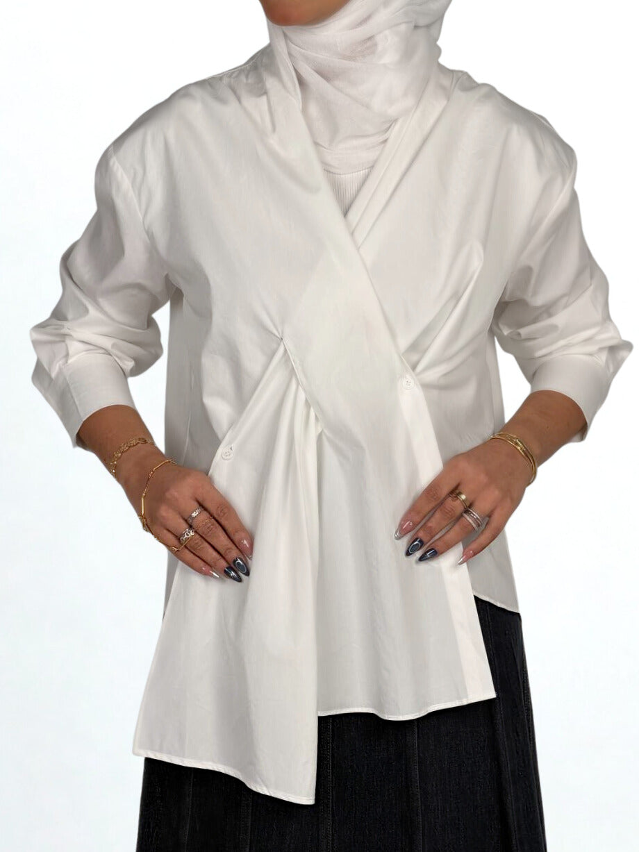 White Asymmetric Drape Shirt