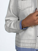 White Cropped Blue Stripe Cuff Jacket