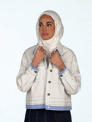 White Cropped Blue Stripe Cuff Jacket