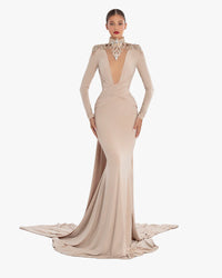 Desert Nude Queen High Neck Long Dress