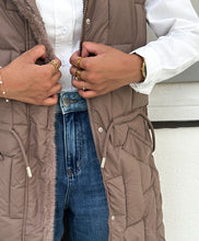 Load image into Gallery viewer, Long Brown Puffy Vest with Hood
