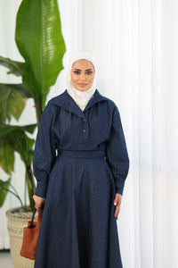 فستان دنيم داكن على شكل حرف A
