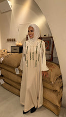 Beige Velvet Green Strass V-neck Daraa