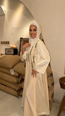 Beige Velvet Green Strass V-neck Daraa