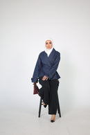 Denim Double-Breasted Jacket with Flared Peplum