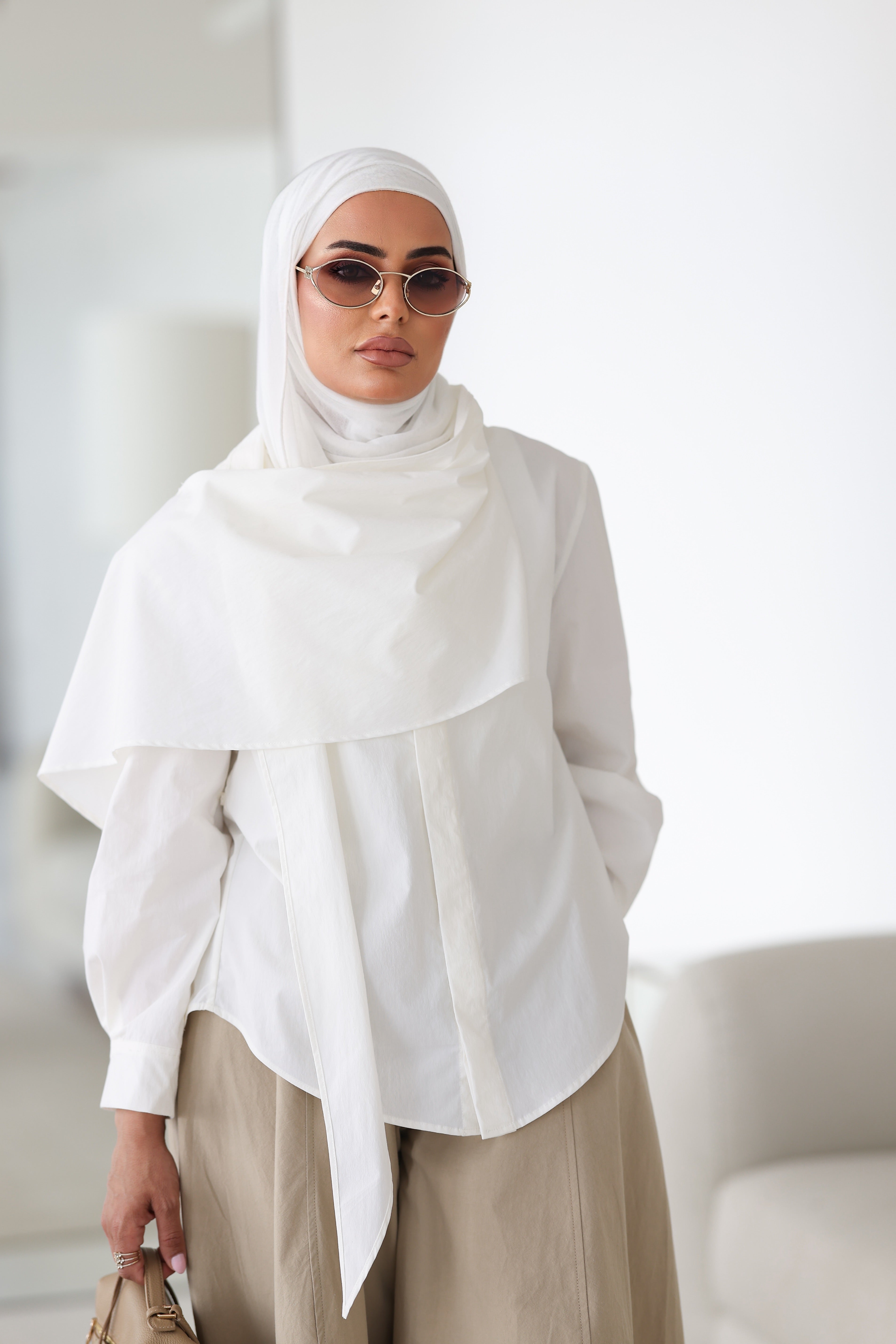 Scarf Overlay Sleek White Shirt