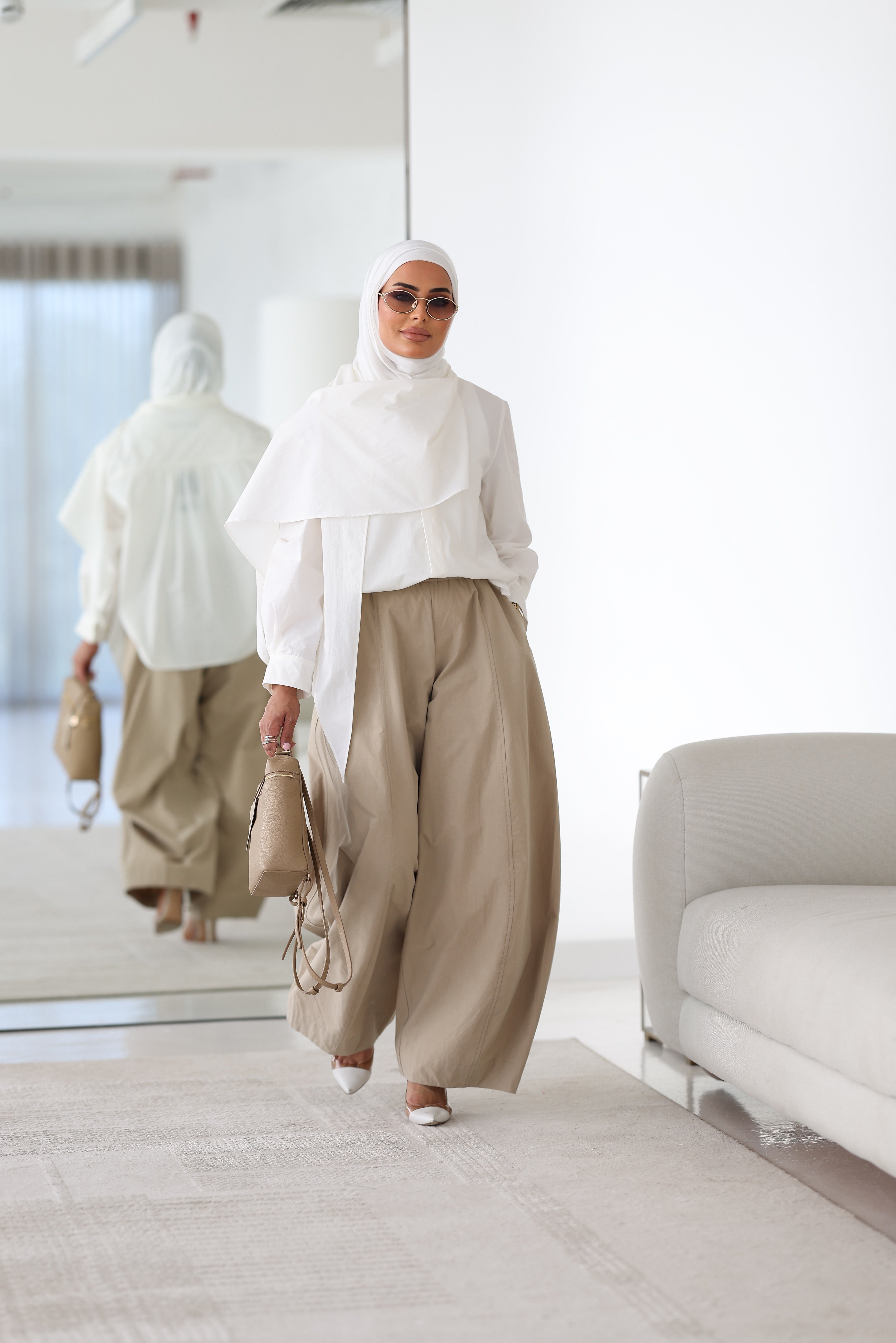 Scarf Overlay Sleek White Shirt