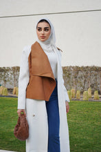 Load image into Gallery viewer, White Coat with Leather Brown Side + Belt
