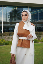 Load image into Gallery viewer, White Coat with Leather Brown Side + Belt
