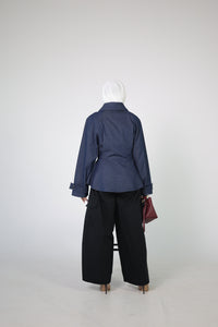 Denim Double-Breasted Jacket with Flared Peplum