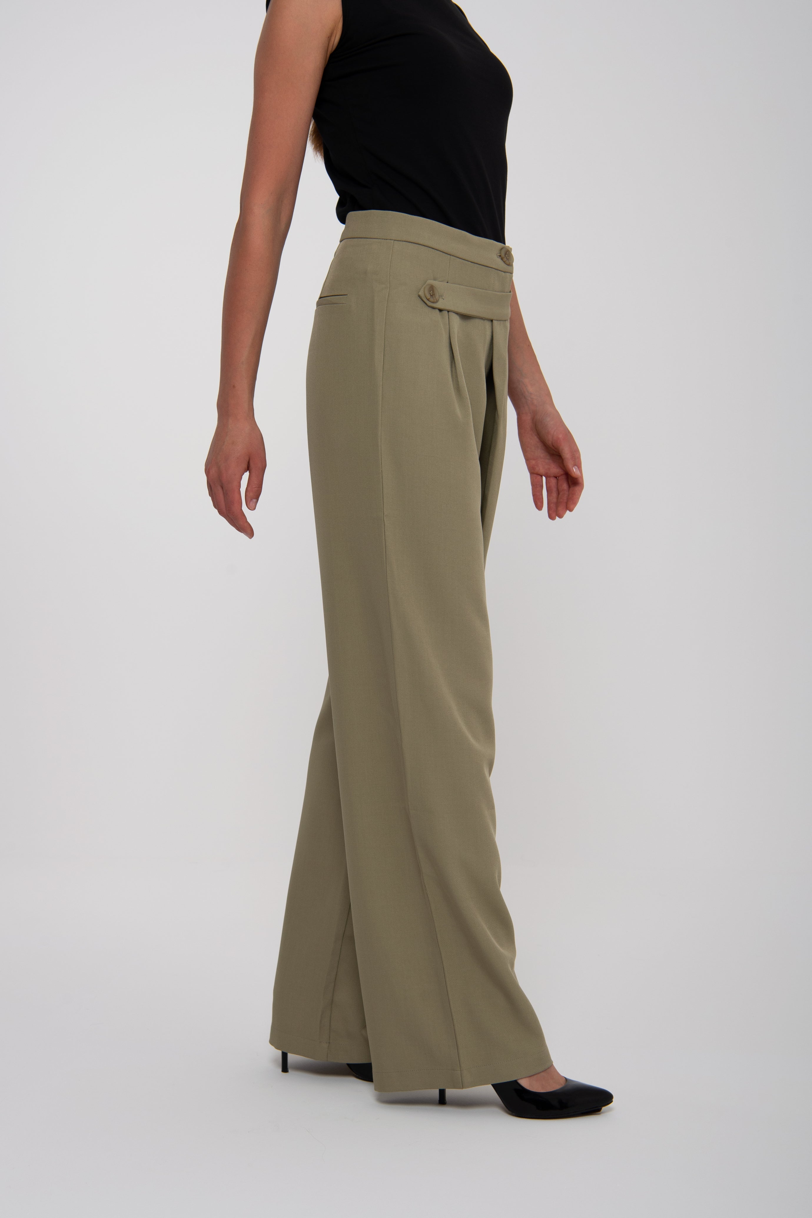 Slanted Belt Trousers - 2 Colors