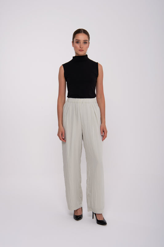 Elastic Waist Crinkled Wide Legs Pants