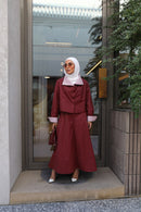 Burgundy Striped-Collar Flowy Set