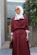 Burgundy Striped-Collar Flowy Set