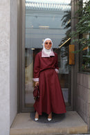 Burgundy Striped-Collar Flowy Set