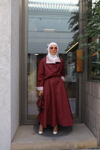 Burgundy Striped-Collar Flowy Set