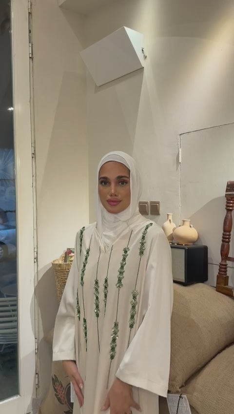 Beige Velvet Green Strass V-neck Daraa