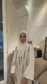 Beige Velvet Green Strass V-neck Daraa