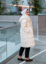 Load image into Gallery viewer, Light Beige Quilted Hoodie Coat with Rope Tie
